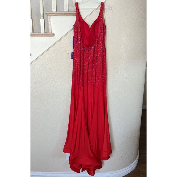 Red Sweetheart Neckline Rhinestone Sequin Formal Prom Dress 12 - Picture 4 of 5